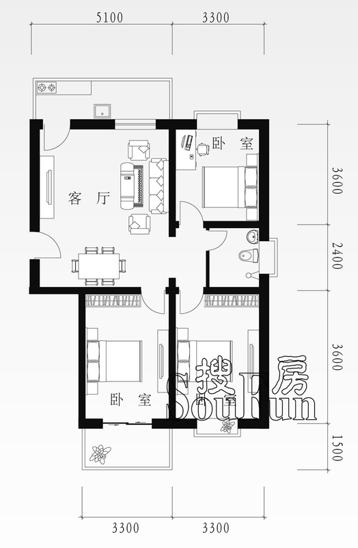 源香小镇两室一厅一卫108.79