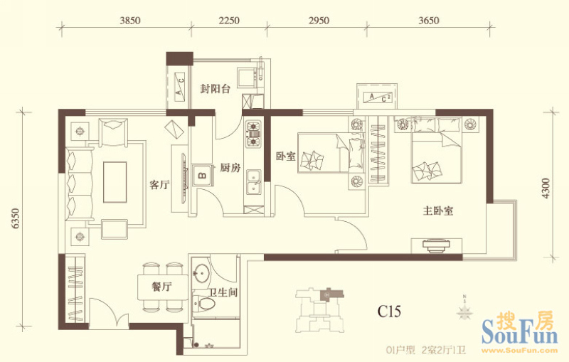 东五环富力又一城均价23000元/平米 两,三居户型