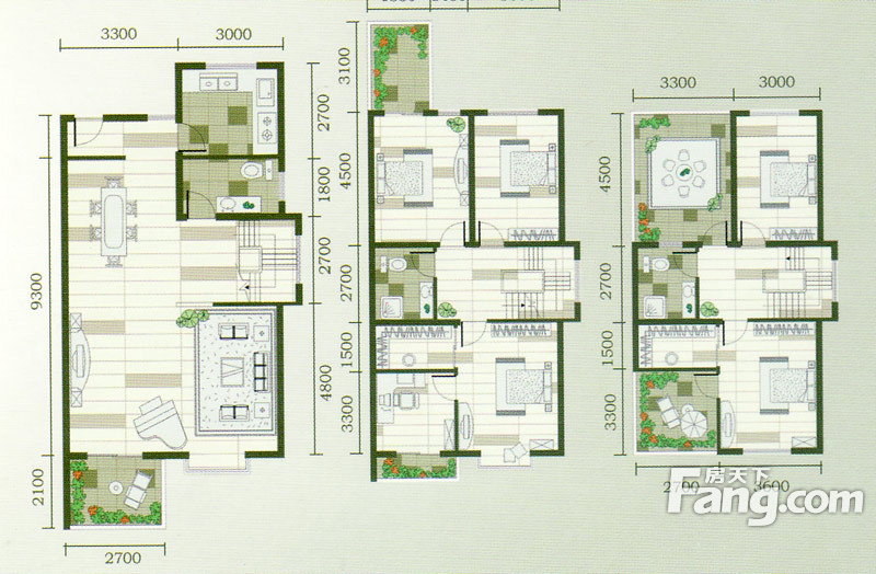 普利城市花园三层叠拼别墅户型图6室2厅3卫1厨215.00㎡