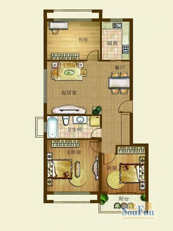 芝罘世回尧富甲逸品 2室2厅 106㎡ 2500元/月