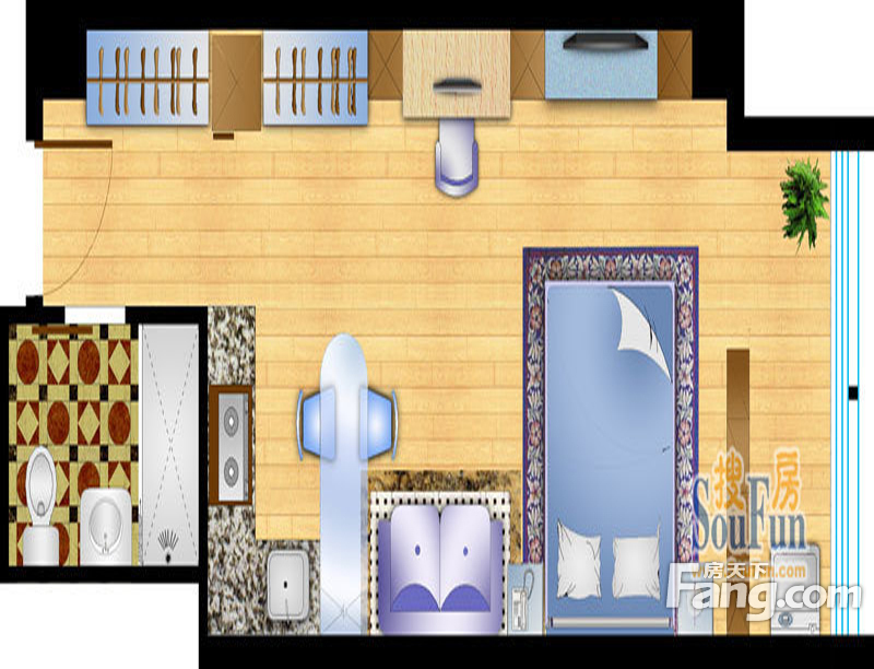 亚太SOHO国际B户型（2013.4.27） 1室1厅1卫1厨 48.00㎡