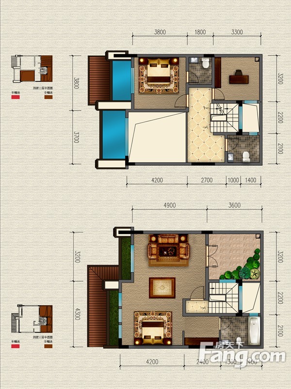 龙城御府别墅3-9幢联排别墅b户型第三层户型图