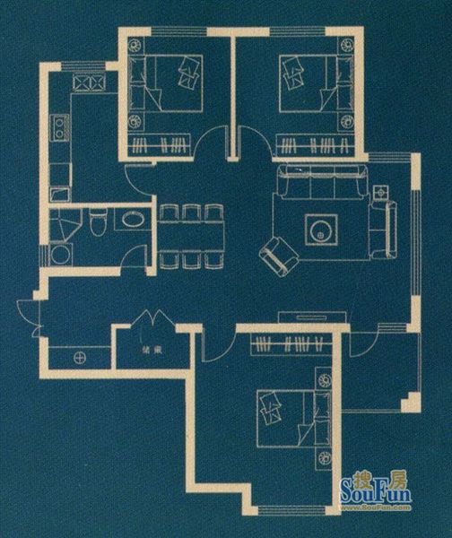 g1-123平 三室两厅一卫户型图