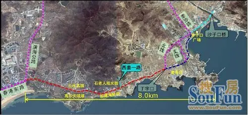 崂山路(滨海公路-沙子口桥)区位示意图
