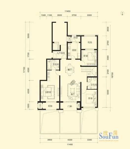 金科廊桥水岸夜 省35万 147平三居户型评点