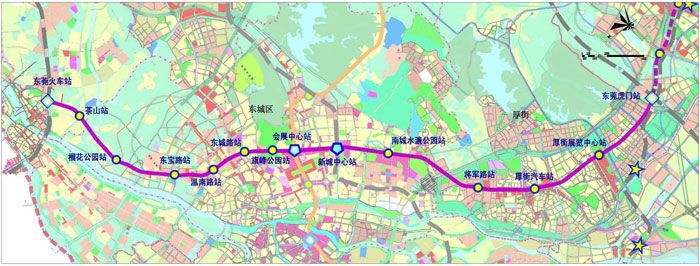 东莞市轨道交通线网规划由r1,r2,r3,r4四条线路构成,线路总长194