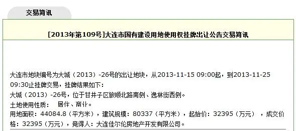 快讯：佳尔伦32亿摘旅顺北路1宅地楼面价4032元