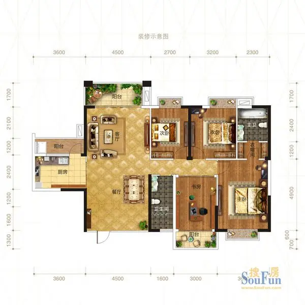 广源国际社区户型图12,13号楼a1户型 3房2厅4阳台 140㎡