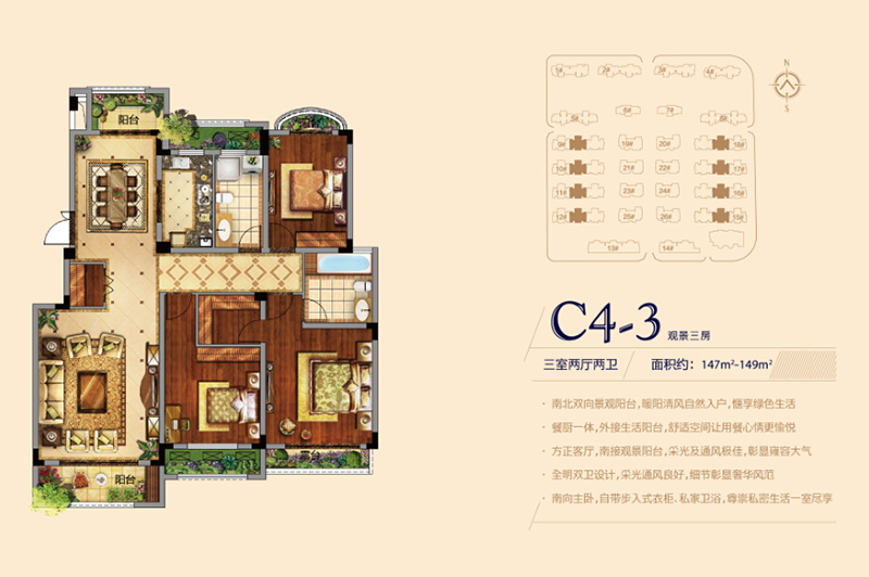 信华城户型图—高层a2菁英两房 信华城户型图—洋房c2-1揽景四房 信华