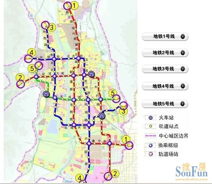 太原城市轨道交通线网远景规划方案的其余五条线路为