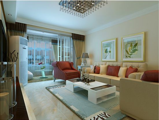 米色的沙发搭配色彩鲜艳的靠垫,给人舒适温暖的感觉,简约中又不失时尚