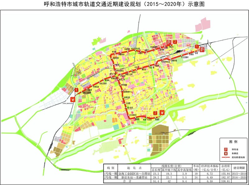呼和浩特市城市轨道交通近期建设规划(2015～2020年)示意图