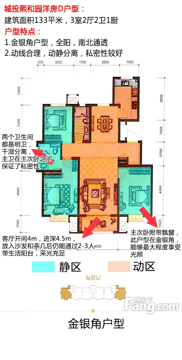 武清稀缺纯洋房社区城投熙和园133平米户型解析