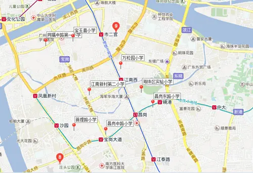 海珠区的重点 分布较为集中,主要都是集中在老城区的昌岗,江南西,宝岗