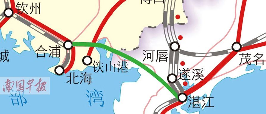 合湛客运专 线(原称合湛铁路)线路起自广西沿海铁路合浦站.