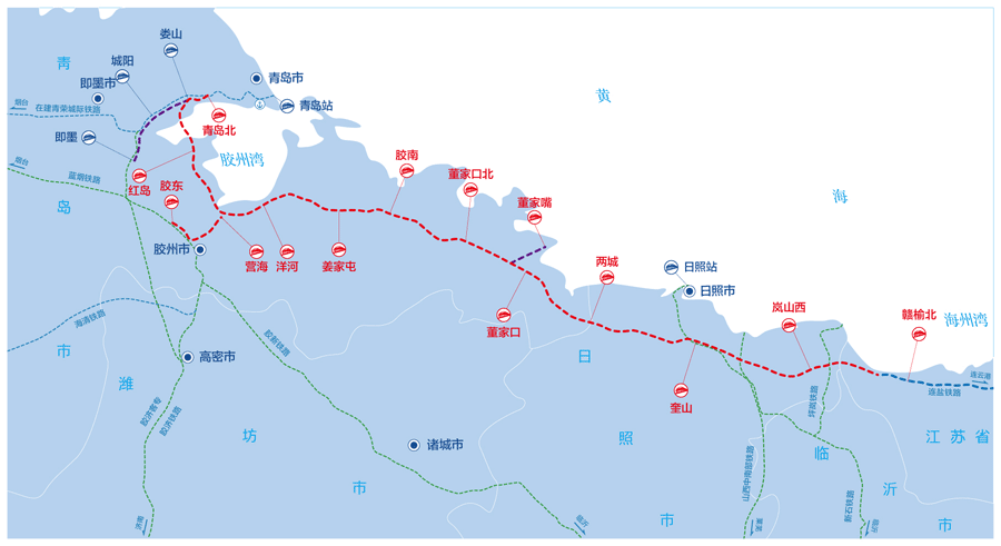 沿线站点:线路北起朔黄铁路黄骅南站,跨河北,山东两省,经沧州市,滨州