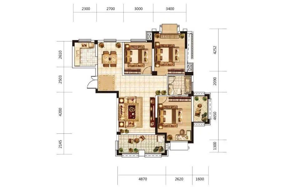 小高层户型a三室两厅一卫 建筑面积约113㎡