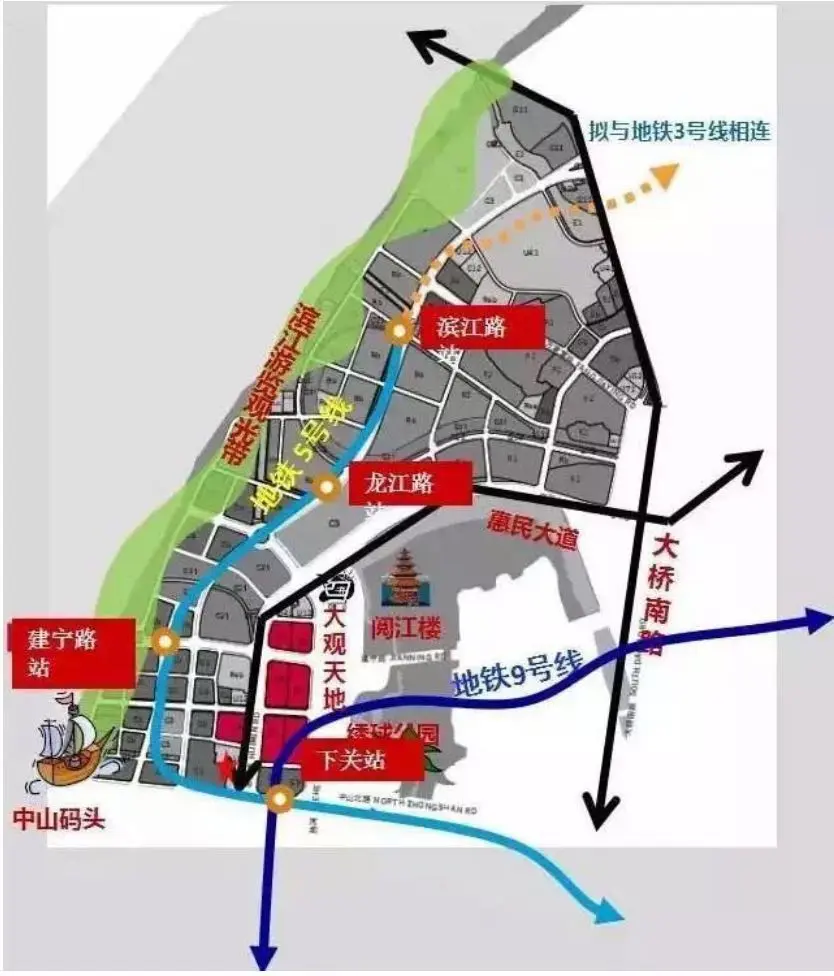 按照规划,鼓楼滨江未来将拥有2条,1条轻轨.