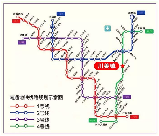 根据新的的南通轨道交通规划路线,未来 地铁 4 号线将在川姜设站