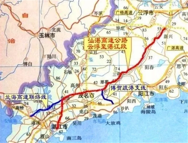 终于廉江市安铺镇(接兰海高速及环雷州半岛一级公路)