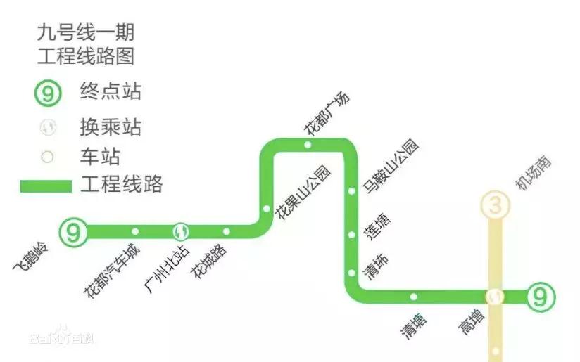 广州地铁9号线   广州地铁9号线与由广清城轨一期直接接驳,清远市区