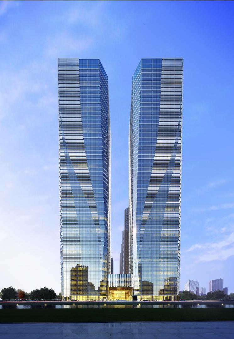 米超高河景双子塔,27万平米的建筑体量,定位于纯租赁国际甲级写字楼