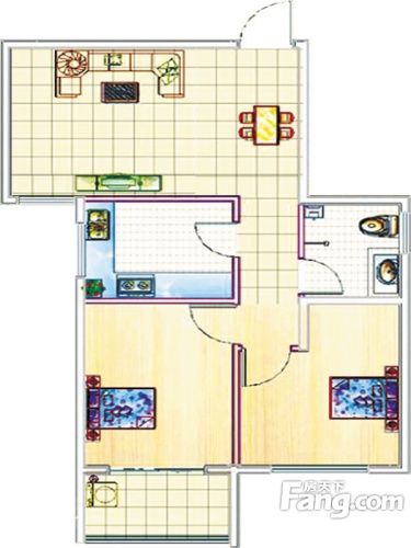 青年城邦户型图一期小高层65号楼标准层B户型2室2厅1卫1厨