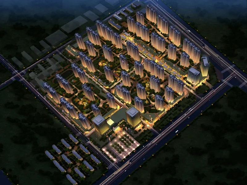 谦祥万和城效果图夜景鸟瞰图