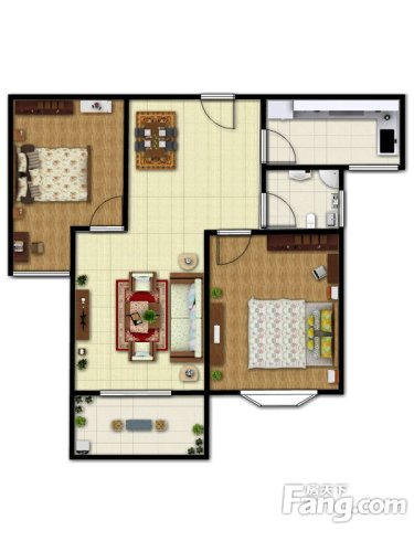 久新悦城B户型90.33平方米两室两厅一卫2室2厅1卫