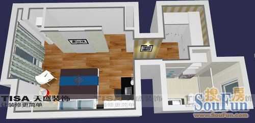 京泰自主城A4户型一室一厅现代简约风格一楼方位图
