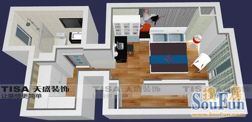 京泰自主城A4户型一室一厅现代简约风格方位图