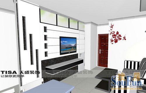 京泰自主城A4户型一室一厅现代简约风格电视背景墙