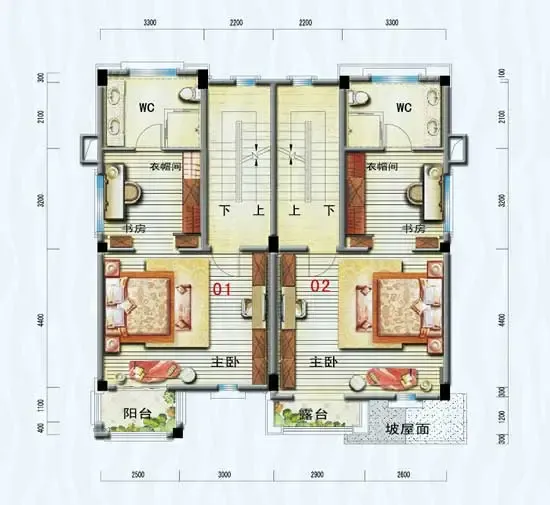 双拼别墅g116单元户型图二层 总建设面积167㎡