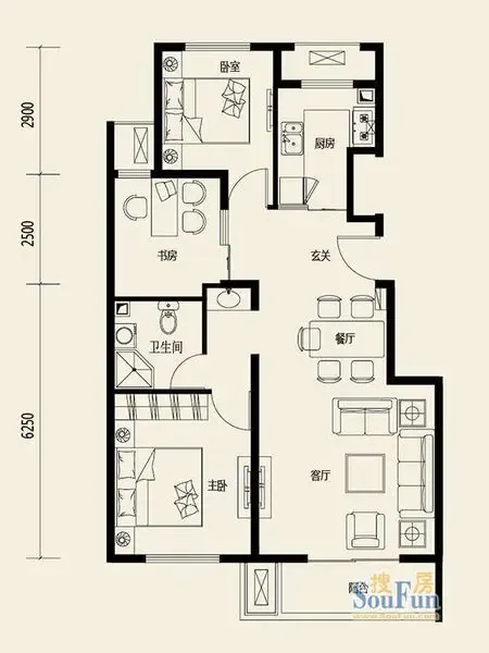 首开&middot;缇香郡89平米3室户型图