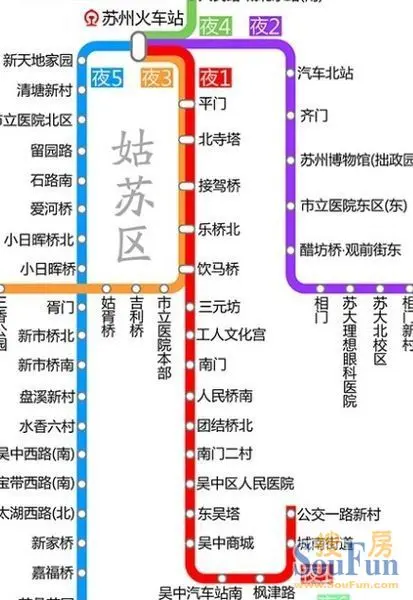 苏州6大片区夜间公交线路图