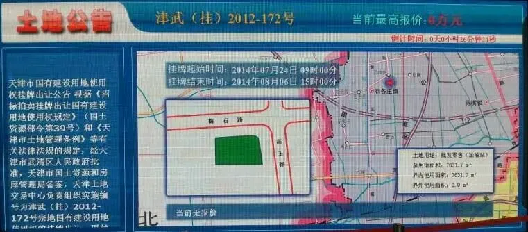天津土地拍卖气场低迷 一流拍一底价成交
