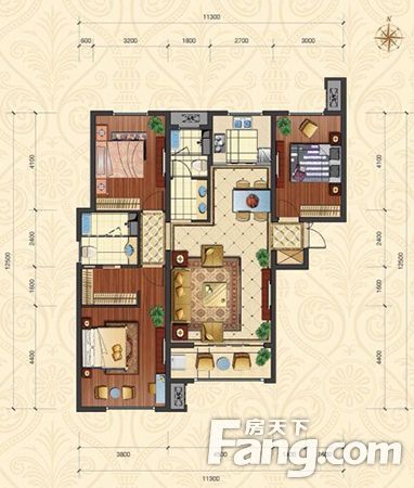 7#樓2單元d戶型 建築面積約141平米 三室兩廳兩衛