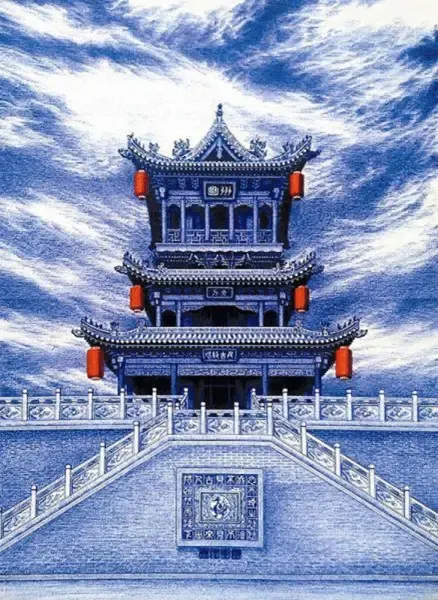 励志:90后农村小伙自学用圆珠笔画中国古风建筑