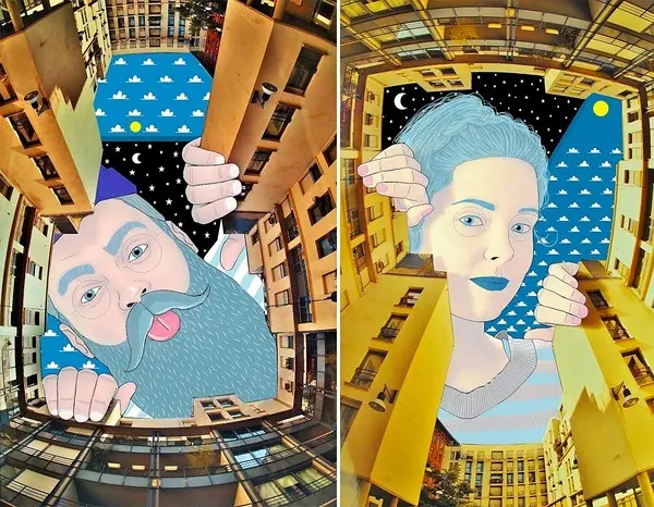 在建筑之间的天空作画 摄影与绘画的创意结合