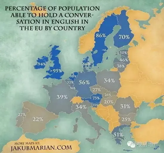 一图看懂欧洲英语普及率前三甲究竟花落谁家