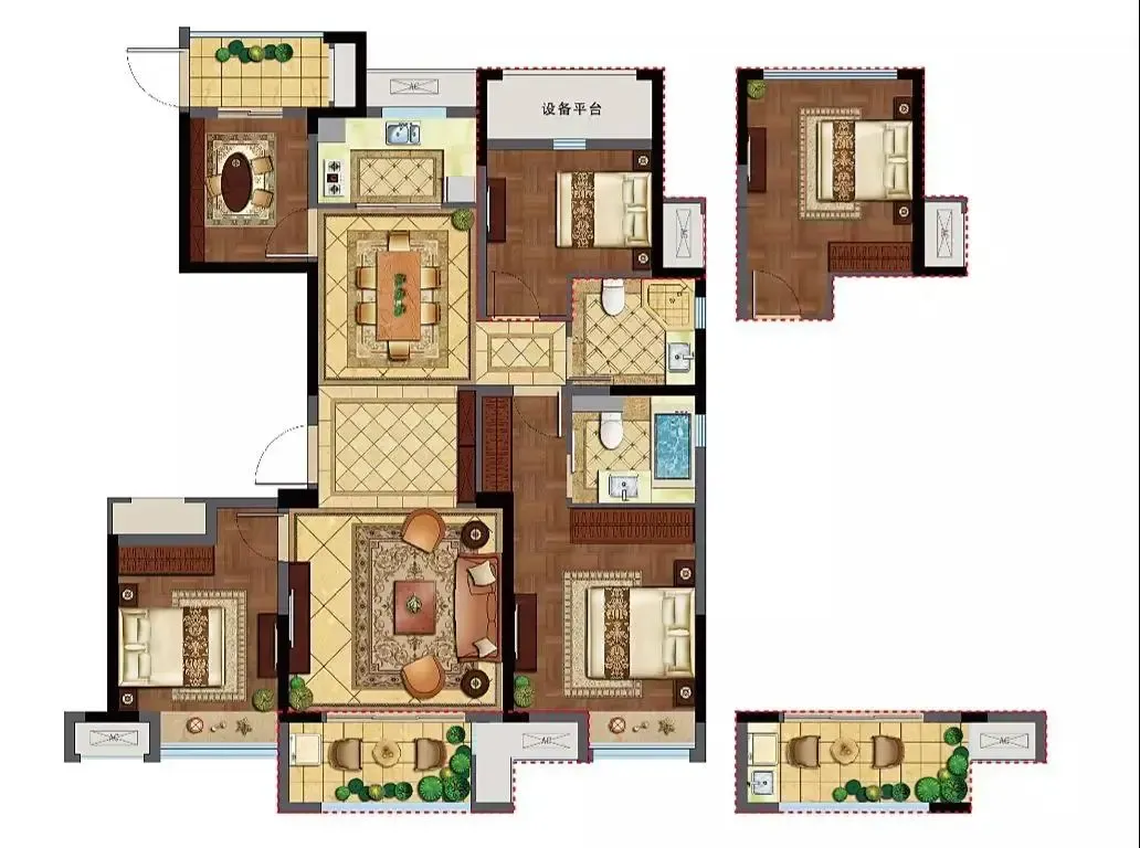 建筑面积120平方米户型图示意