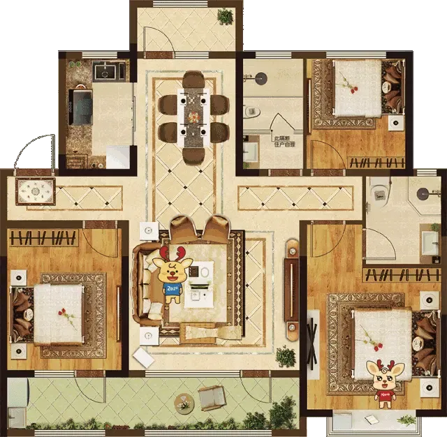 三室朝阳  超大双阳台