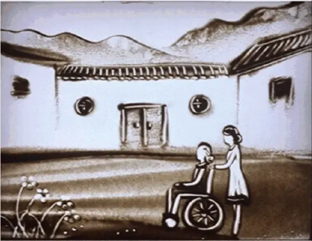 式环绕舞美的灯光秀, 一曲悠长绵延的古筝弹奏, 一段生动的沙画表演