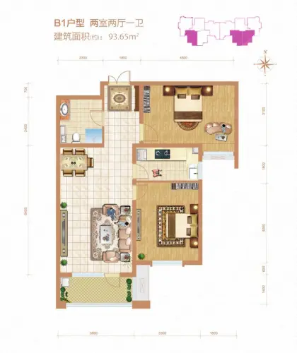 紫晶悦城户型图9-2#b1户型2室2厅1卫1厨