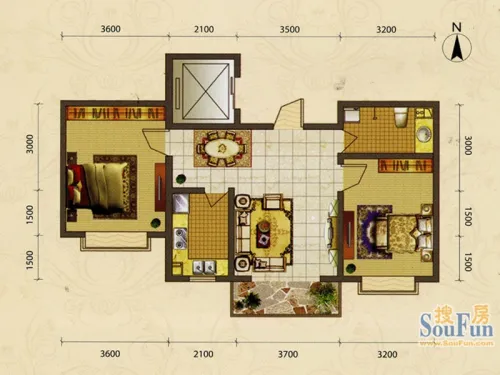 紫御澜庭户型图f户型2室2厅1卫1厨