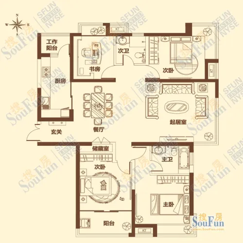 鲁商·南池公馆户型图二期fa-08户型4室2厅2卫1厨