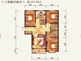 金鱼家园3室2卫建面125.28㎡