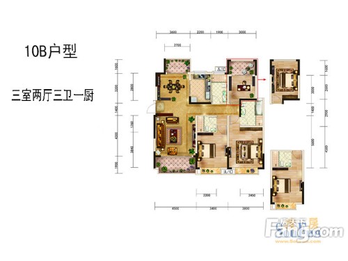 郑州雅居乐国际花园户型图10B户型3室2厅3卫1厨