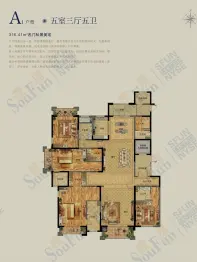 祥云奥体花园5室3厅1厨5卫建面316.41㎡