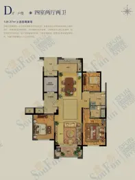 祥云奥体花园4室2厅1厨2卫建面146.37㎡